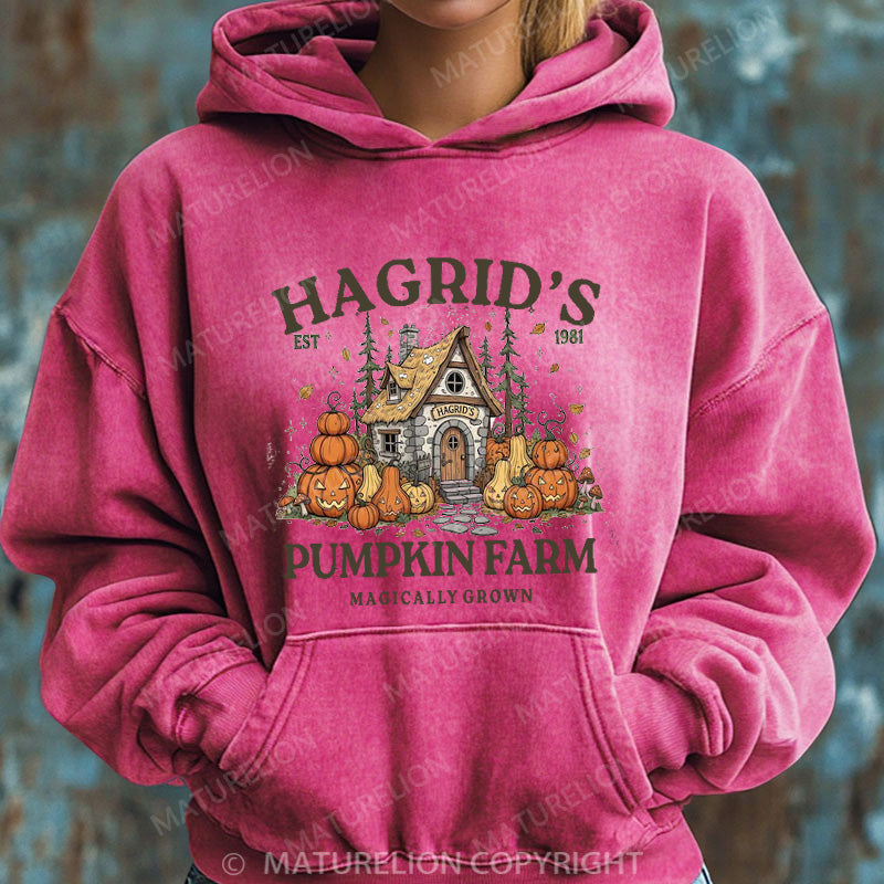 Maturelion Halloween Hoodie Hagrid’s Pumpkin Farm Women Washed Hoodie