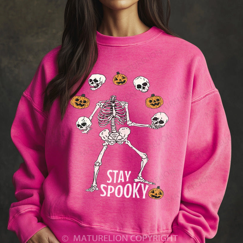 Maturelion Halloween Sweatshirt Stay Spooky Skeleton Women Washed Sweatshirt