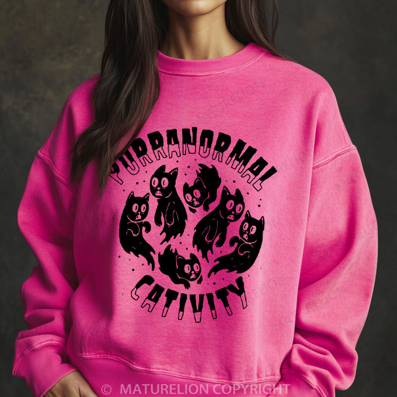 Maturelion Halloween Sweatshirt Cat Ghost Women Washed Sweatshirt