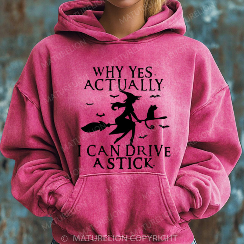 Maturelion Halloween Hoodie Witch Driving Stick Women Washed Hoodie