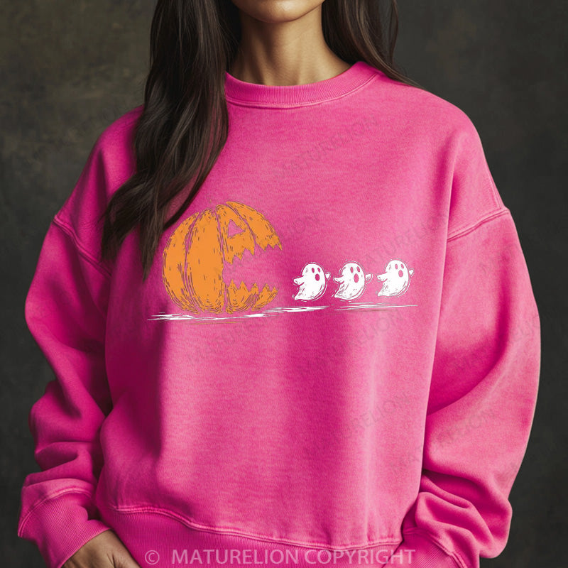 Maturelion Halloween Sweatshirt Pumpkin Eat Ghost Women Washed Sweatshirt
