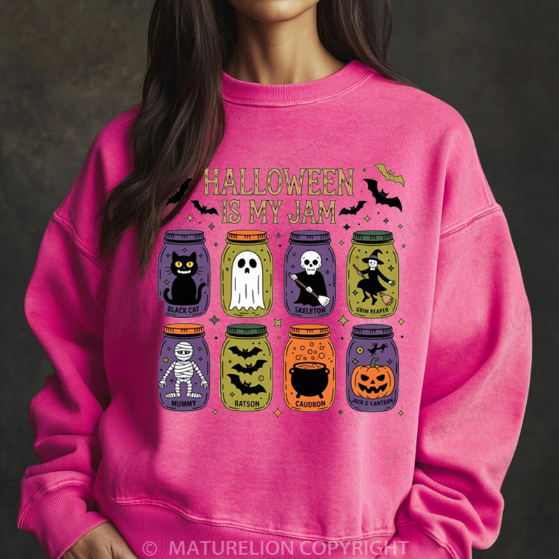 Maturelion Halloween Sweatshirt Popular Halloween Is My Jam Women Washed Sweatshirt
