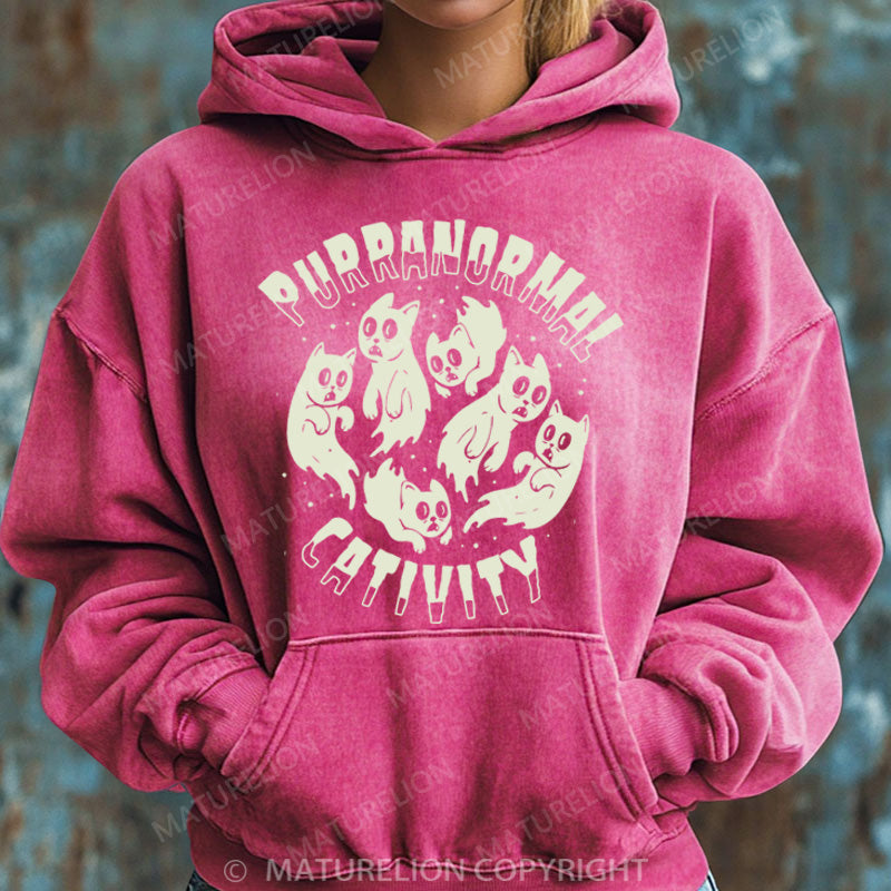 Maturelion Halloween Hoodie Cat Ghost Women Washed Hoodie