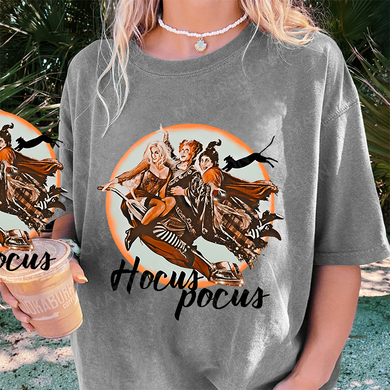 Maturelion Women's T-Shirt Retro Halloween Magic – Sanderson hallowen Sisters,Hocus halloween Cotton T-Shirt