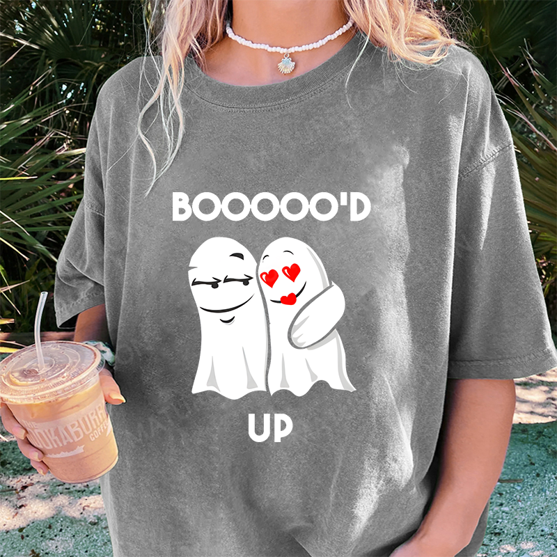 Maturelion Women's T-Shirt Cute Boo'd Up and Loving It Spooky Cute Couple Vibes Ghostly halloween Cotton T-Shirt