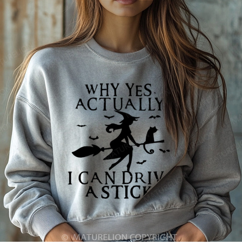 Maturelion Halloween Sweatshirt Witch Driving Stick Women Washed Sweatshirt