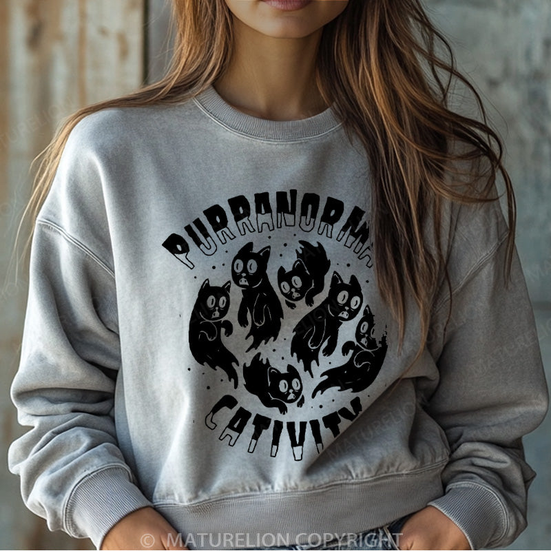 Maturelion Halloween Sweatshirt Cat Ghost Women Washed Sweatshirt