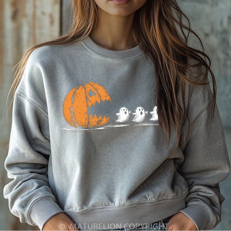 Maturelion Halloween Sweatshirt Pumpkin Eat Ghost Women Washed Sweatshirt