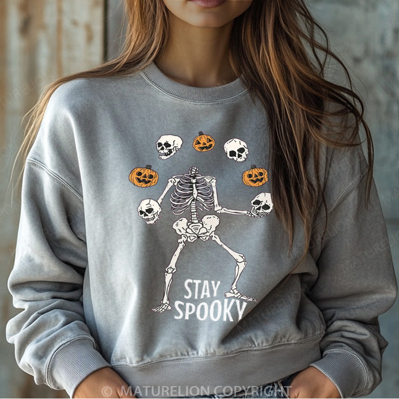 Maturelion Halloween Sweatshirt Stay Spooky Skeleton Women Washed Sweatshirt