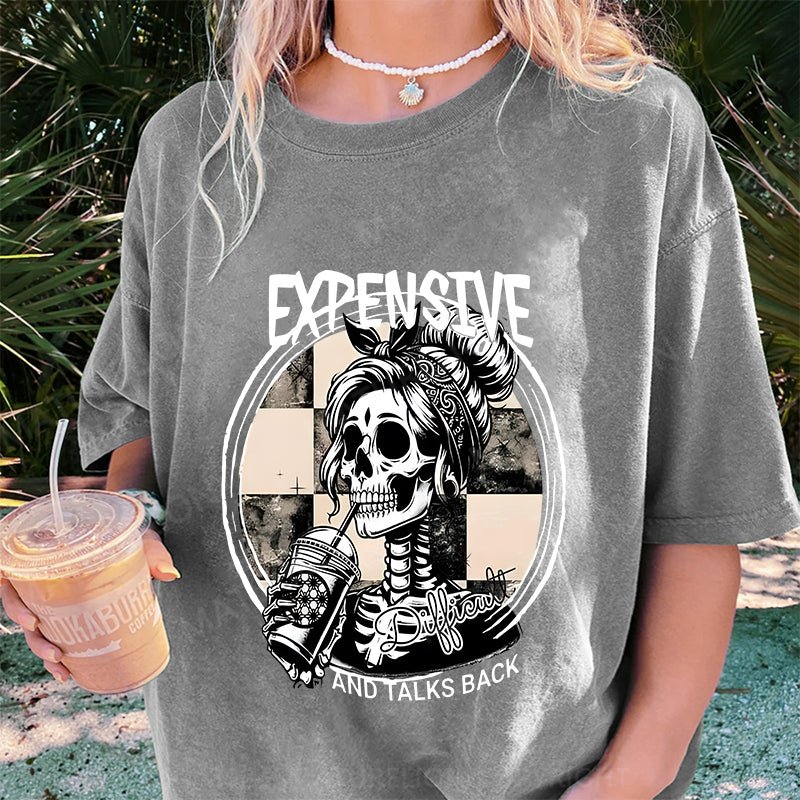 Maturelion Halloween Expensive Difficult And Talks Back DTG Printing Washed Cotton T-Shirt