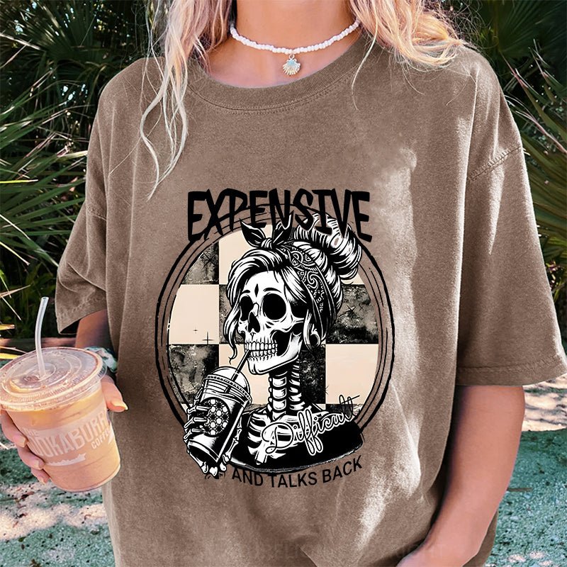 Maturelion Halloween Expensive Difficult And Talks Back DTG Printing Washed Cotton T-Shirt