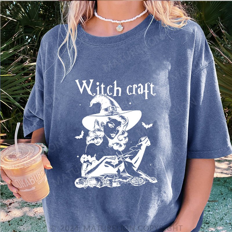 Maturelion Halloween Witch Craft DTG Printing Washed Cotton T-Shirt