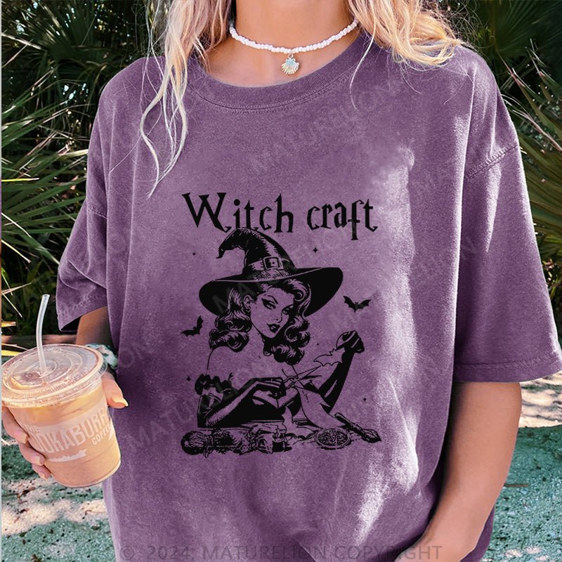 Maturelion Halloween Witch Craft DTG Printing Washed Cotton T-Shirt