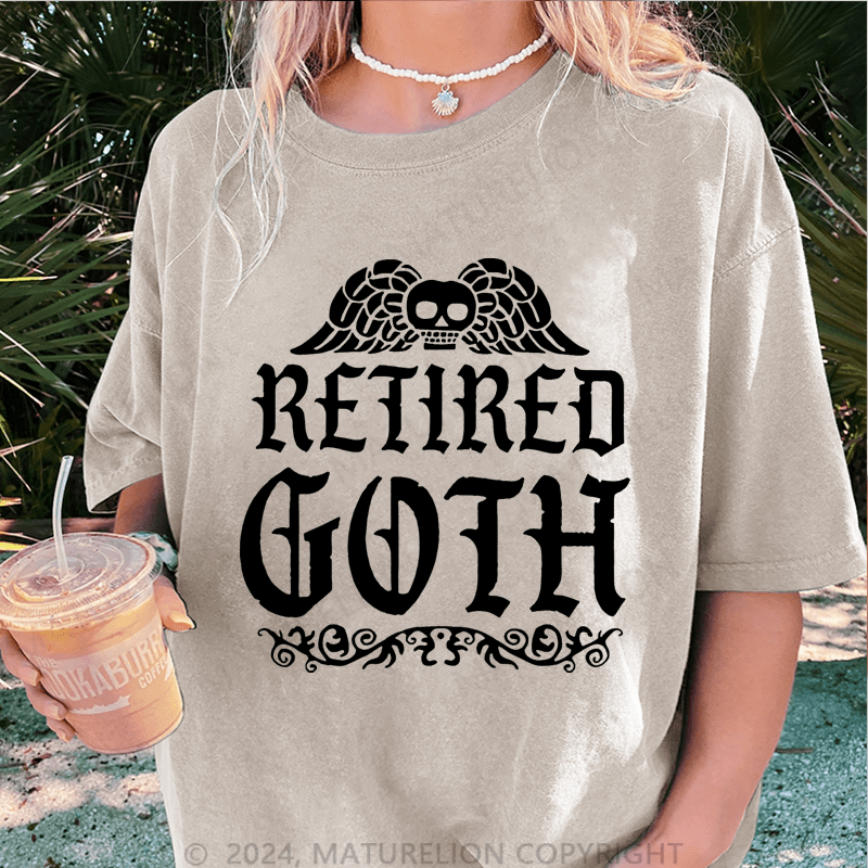 Maturelion Halloween Betired Goth DTG Printing Washed Cotton T-Shirt