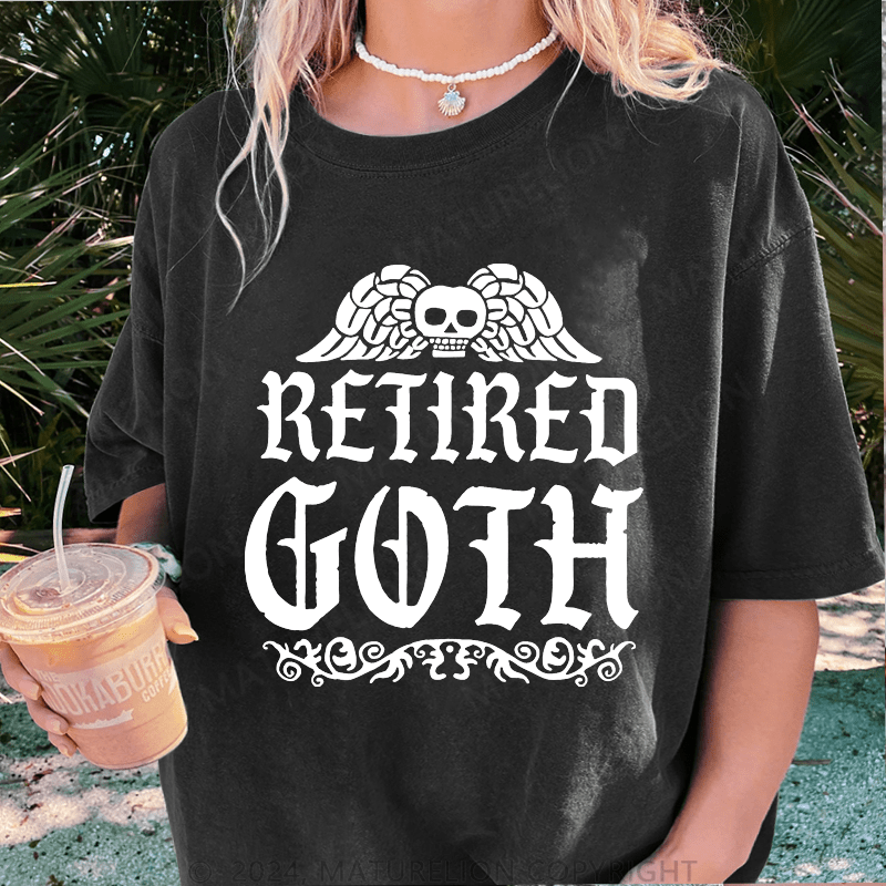 Maturelion Halloween Betired Goth DTG Printing Washed Cotton T-Shirt