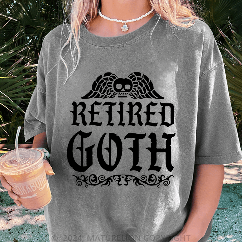 Maturelion Halloween Betired Goth DTG Printing Washed Cotton T-Shirt