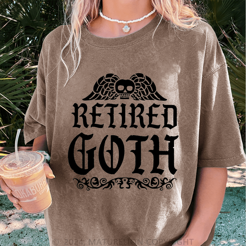 Maturelion Halloween Betired Goth DTG Printing Washed Cotton T-Shirt