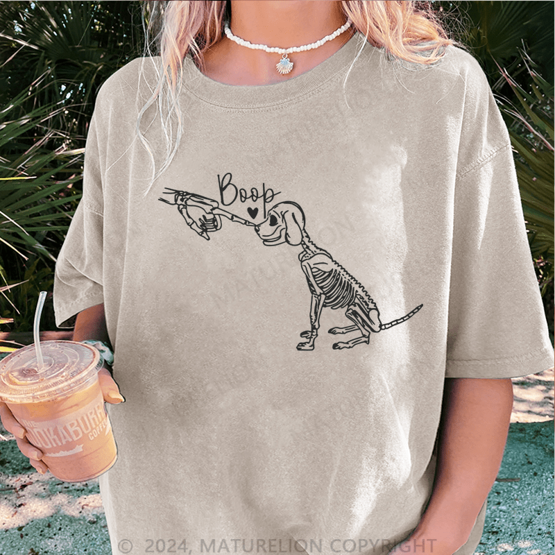 Maturelion Halloween Fist Dog Boop DTG Printing Washed Cotton T-Shirt