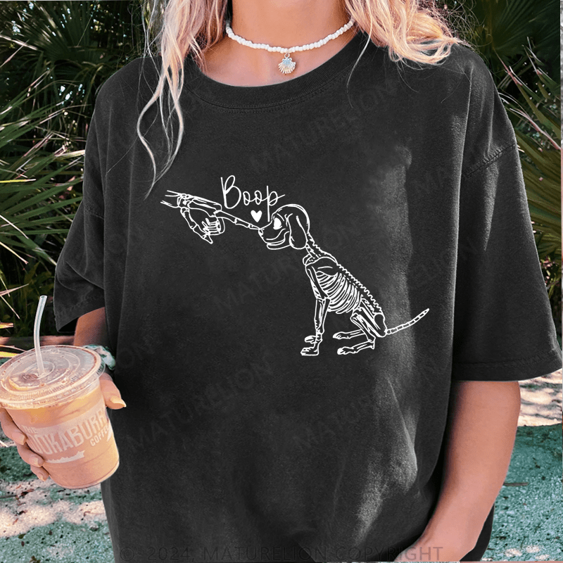 Maturelion Halloween Fist Dog Boop DTG Printing Washed Cotton T-Shirt