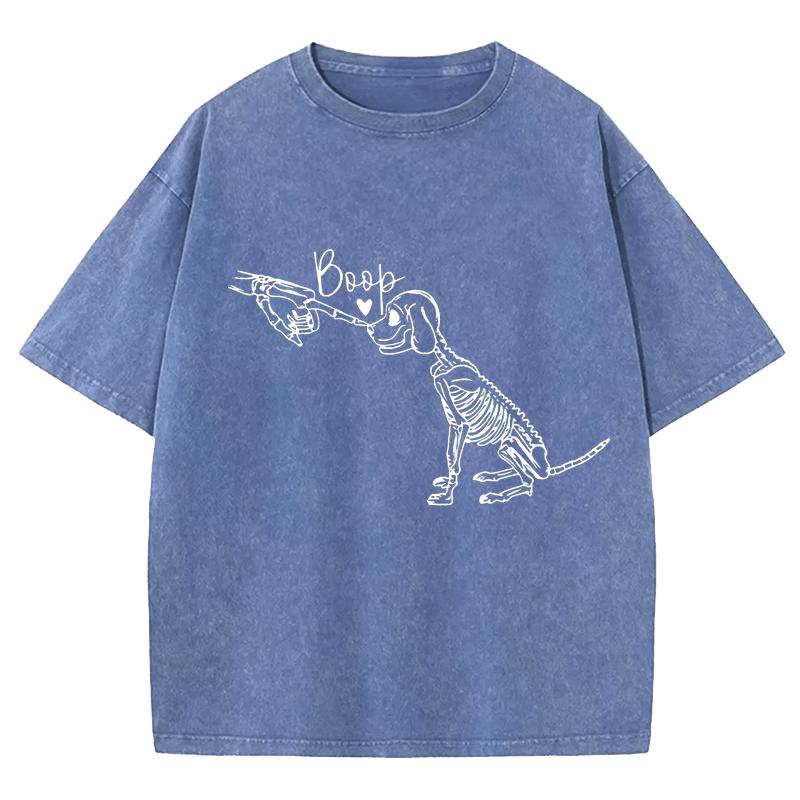 Maturelion Halloween Fist Dog Boop DTG Printing Washed Cotton T-Shirt