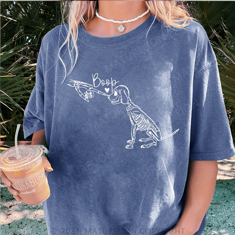 Maturelion Halloween Fist Dog Boop DTG Printing Washed Cotton T-Shirt