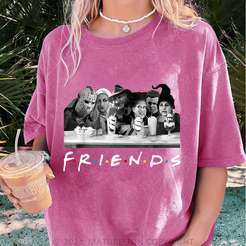 Maturelion Halloween Friends DTG Printing Washed Cotton T-Shirt