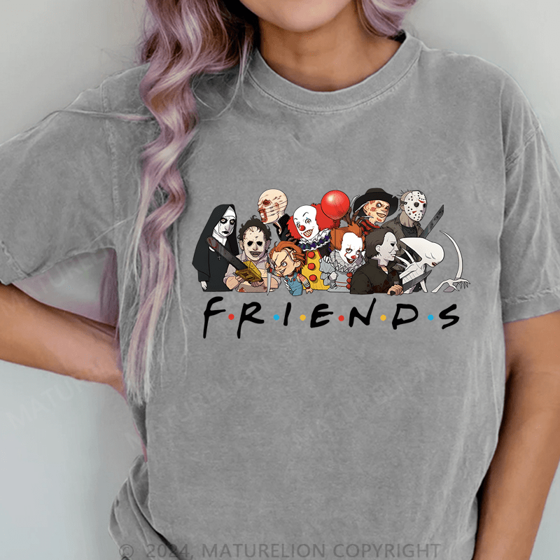 Maturelion Halloween Friends DTG Printing Washed Cotton T-Shirt