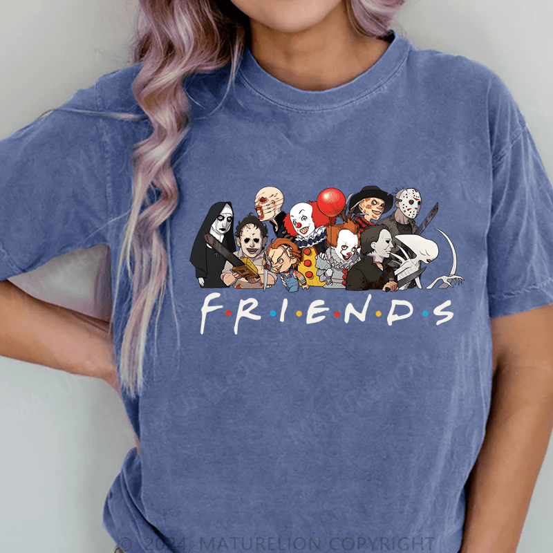 Maturelion Halloween Friends DTG Printing Washed Cotton T-Shirt