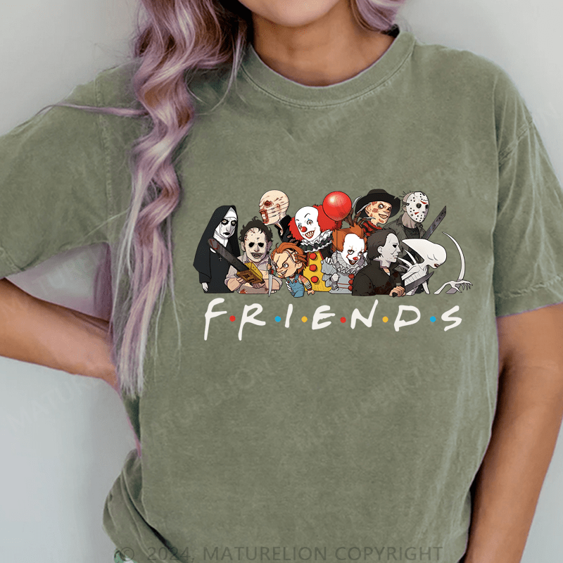 Maturelion Halloween Friends DTG Printing Washed Cotton T-Shirt