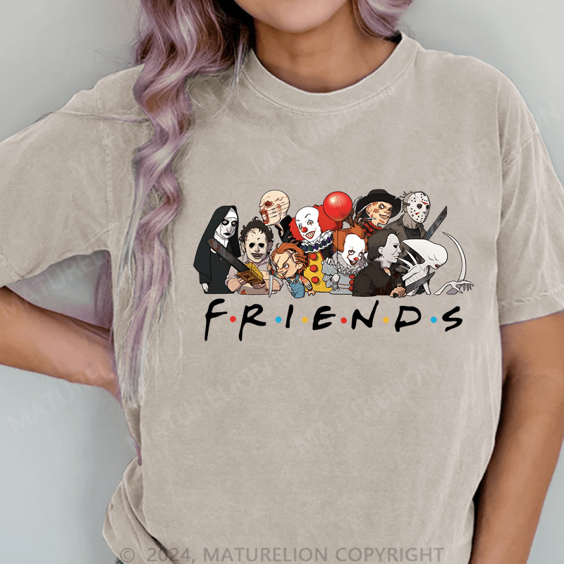 Maturelion Halloween Friends DTG Printing Washed Cotton T-Shirt