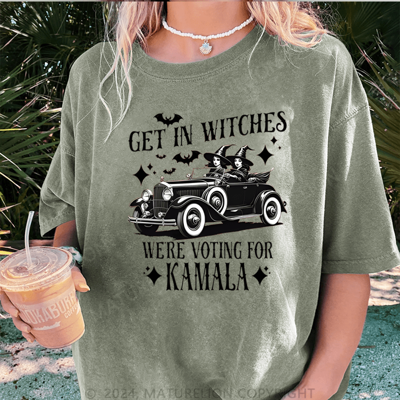 Maturelion Halloween Get In Witches WeRe Voting For Kamala Cooling Performance DTG Printing Washed Cotton T-Shirt