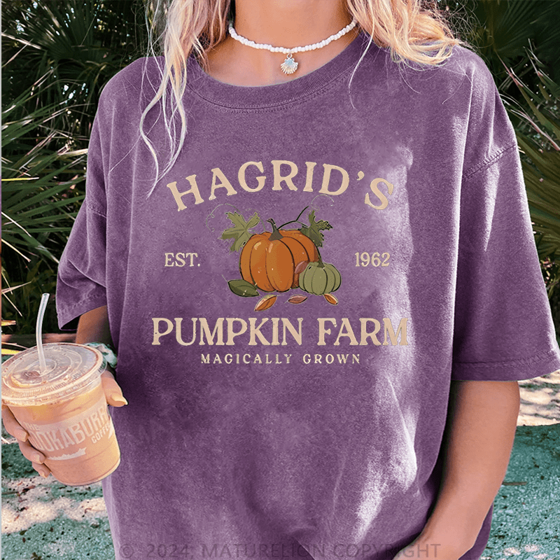 Maturelion Halloween Hagrid'S Pumpkin Patch DTG Printing Washed Cotton T-Shirt