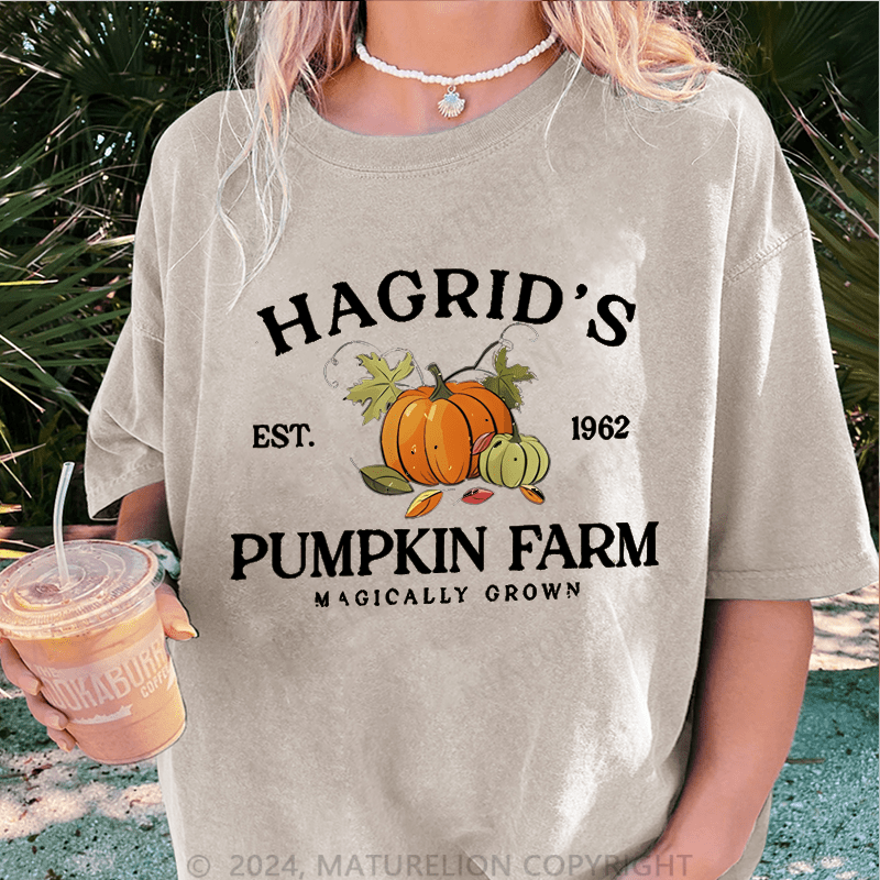 Maturelion Halloween Hagrid'S Pumpkin Patch DTG Printing Washed Cotton T-Shirt