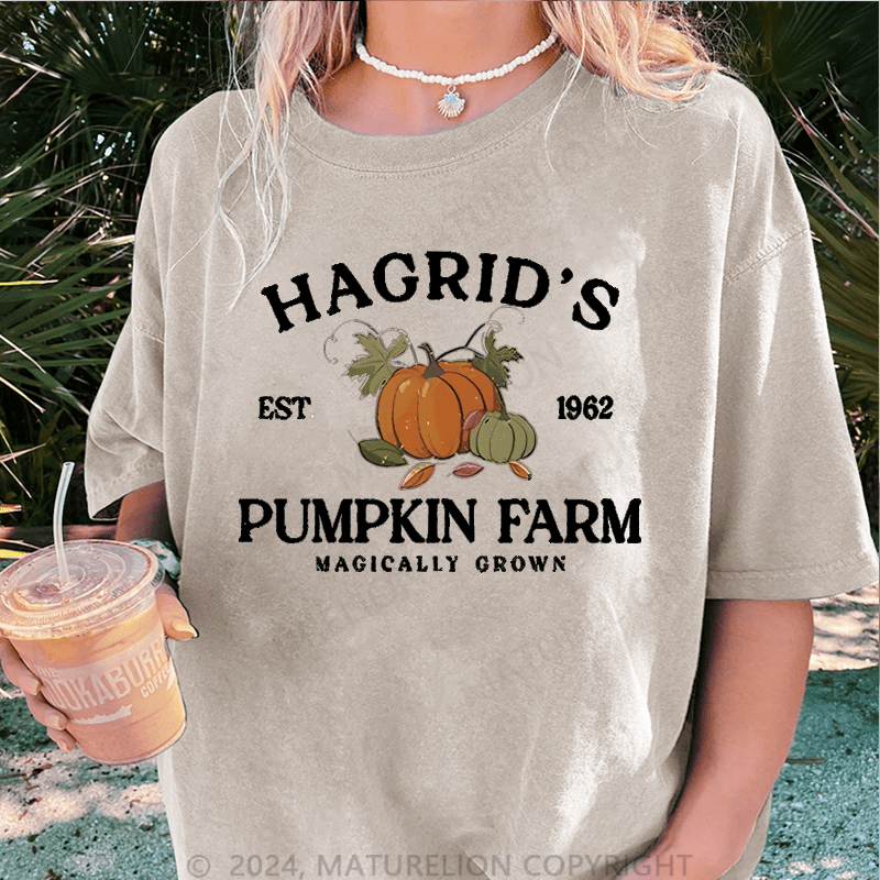 Maturelion Halloween Hagrid'S Pumpkin Patch DTG Printing Washed Cotton T-Shirt