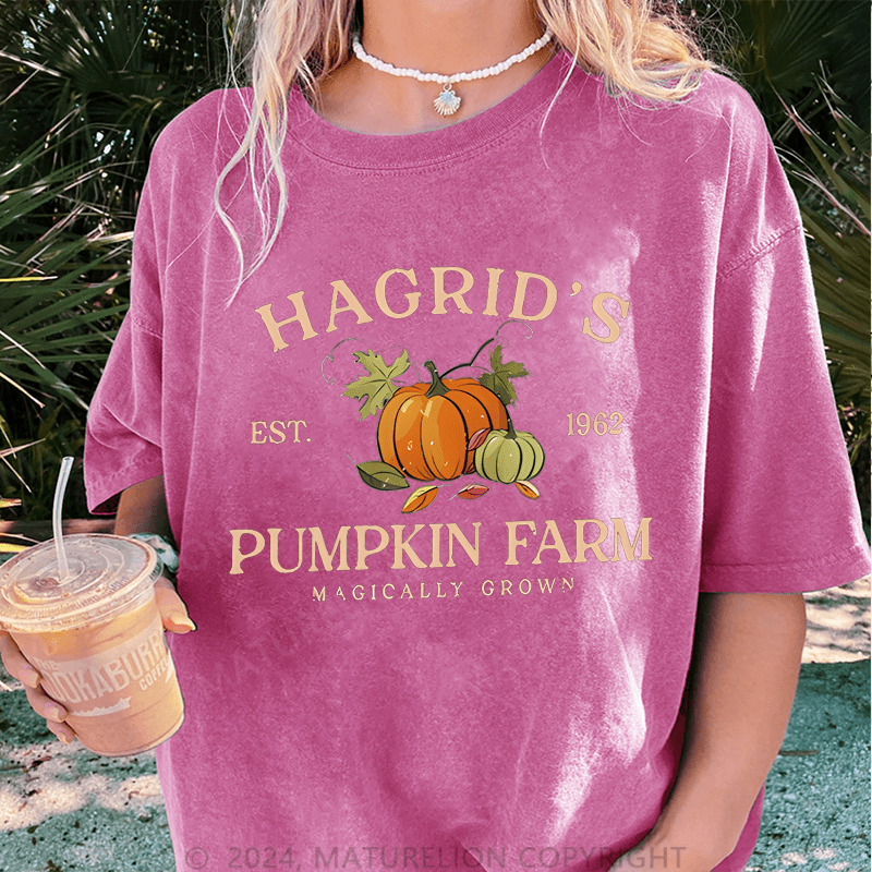 Maturelion Halloween Hagrid'S Pumpkin Patch DTG Printing Washed Cotton T-Shirt