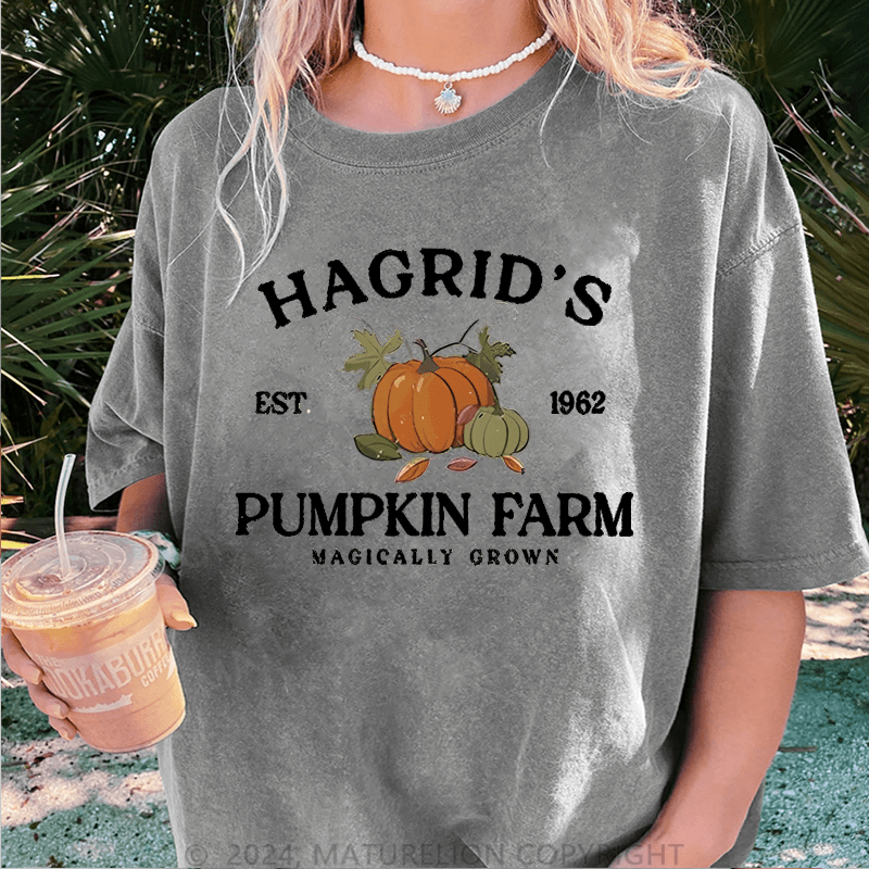 Maturelion Halloween Hagrid'S Pumpkin Patch DTG Printing Washed Cotton T-Shirt