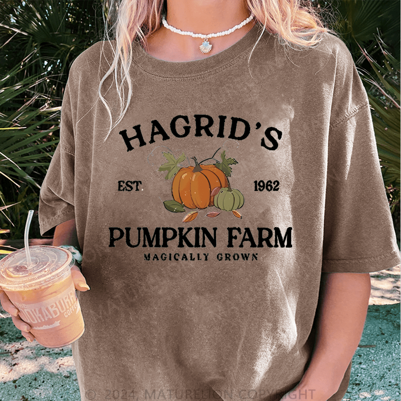 Maturelion Halloween Hagrid'S Pumpkin Patch DTG Printing Washed Cotton T-Shirt