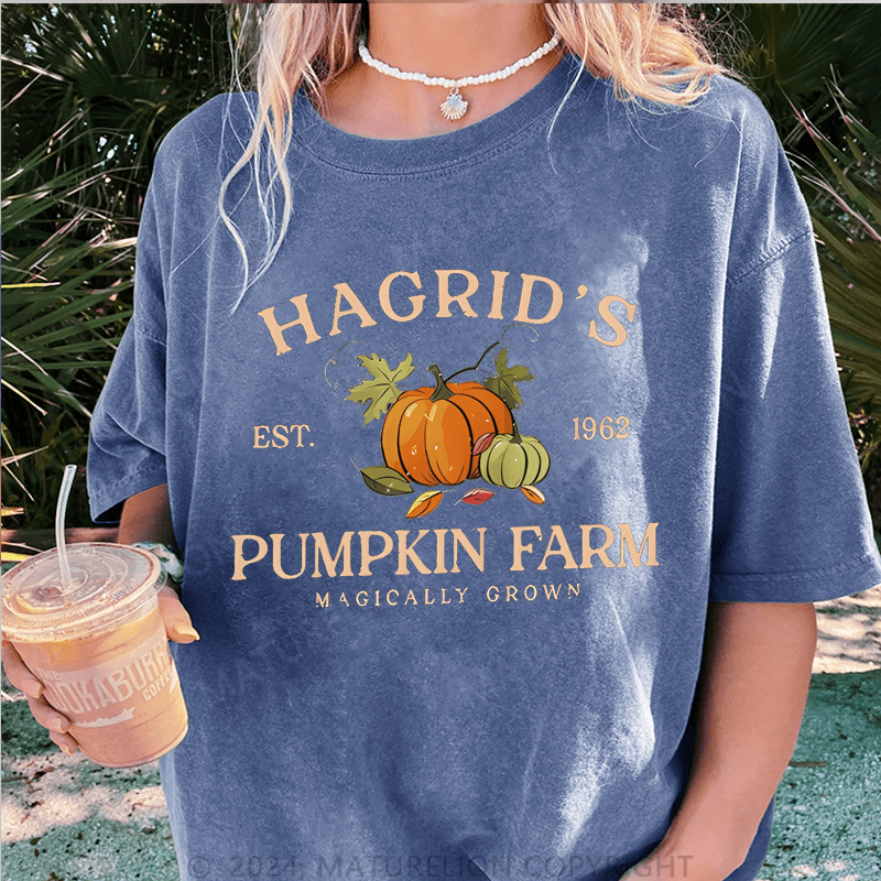 Maturelion Halloween Hagrid'S Pumpkin Patch DTG Printing Washed Cotton T-Shirt