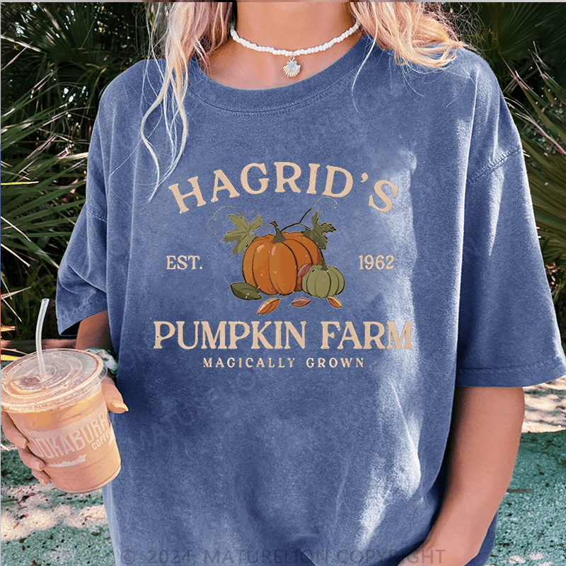 Maturelion Halloween Hagrid'S Pumpkin Patch DTG Printing Washed Cotton T-Shirt