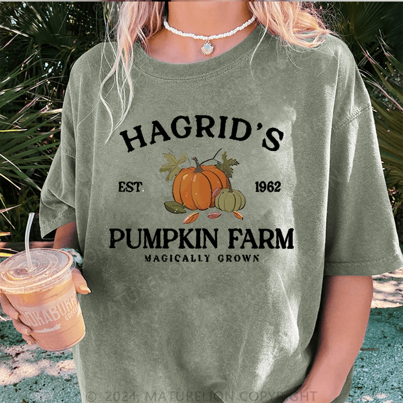 Maturelion Halloween Hagrid'S Pumpkin Patch DTG Printing Washed Cotton T-Shirt