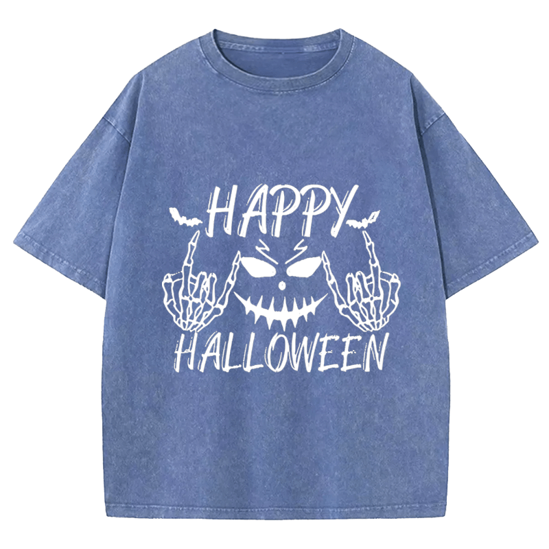 Maturelion Halloween Happy Funny DTG Printing Washed Cotton T-Shirt