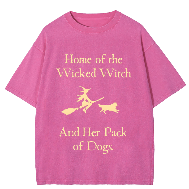 Maturelion Halloween Home Of The Wicked Witch And Her Pack Of Dogs DTG Printing Washed Cotton T-Shirt
