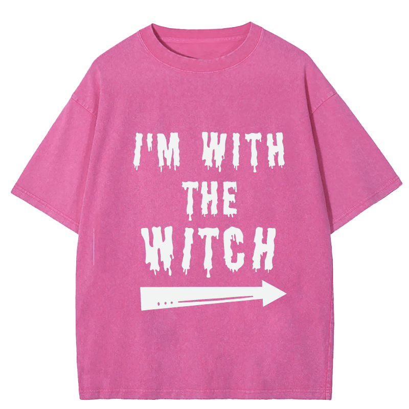 Maturelion Halloween I'm With The Witch DTG Printing Washed Cotton T-Shirt