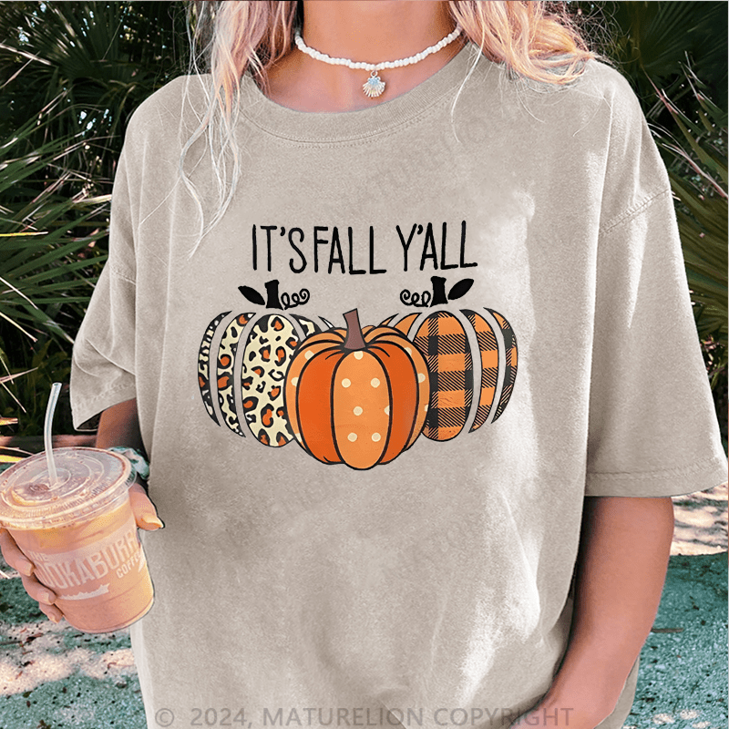 Maturelion Halloween It's Fall Y'all Halloween DTG Printing Washed Cotton T-Shirt