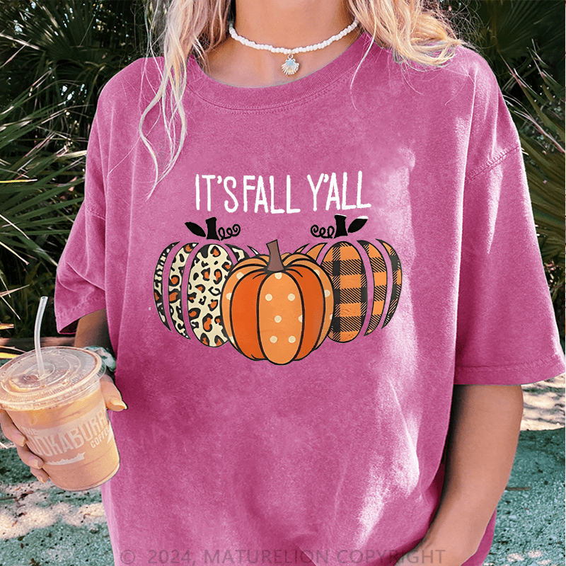 Maturelion Halloween It's Fall Y'all Halloween DTG Printing Washed Cotton T-Shirt