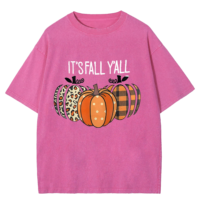 Maturelion Halloween It's Fall Y'all Halloween DTG Printing Washed Cotton T-Shirt