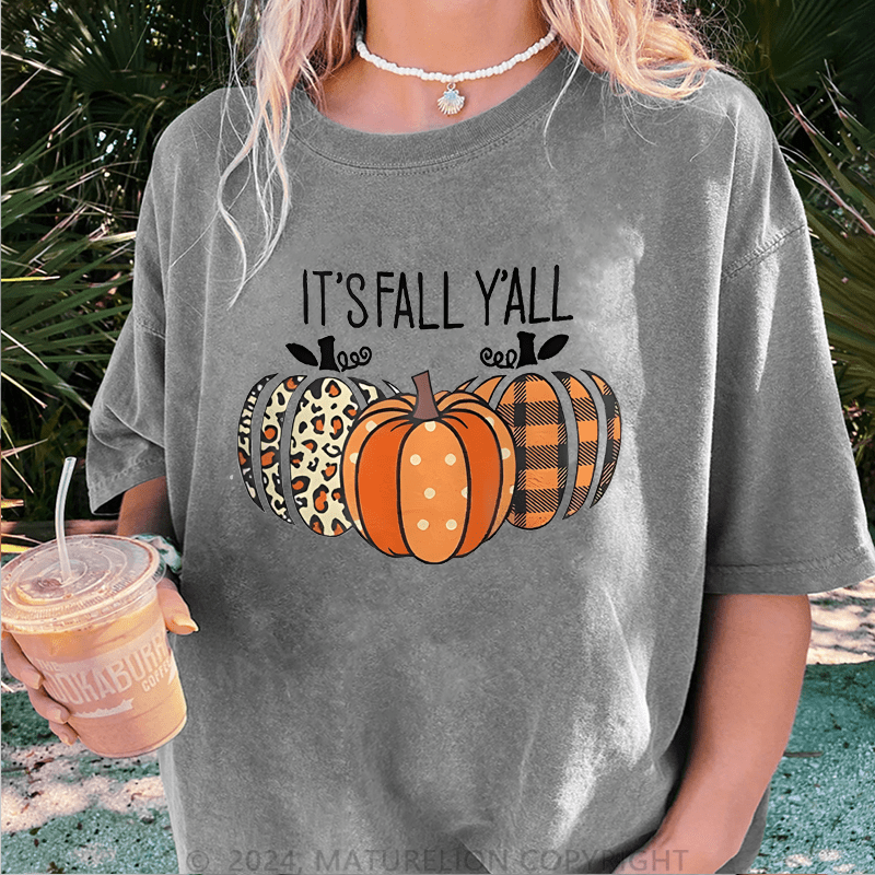 Maturelion Halloween It's Fall Y'all Halloween DTG Printing Washed Cotton T-Shirt