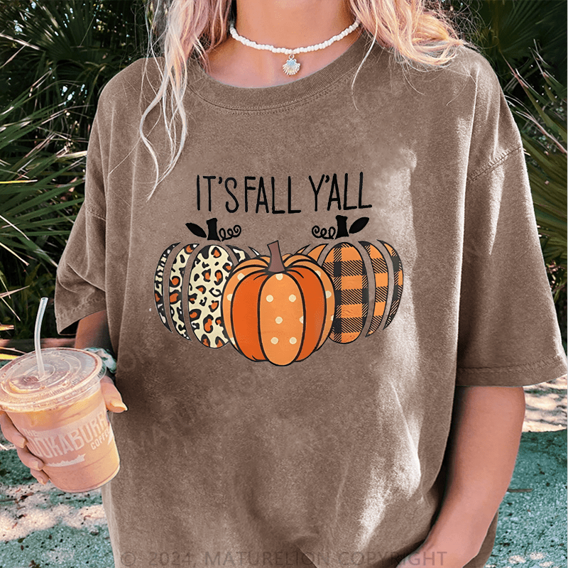 Maturelion Halloween It's Fall Y'all Halloween DTG Printing Washed Cotton T-Shirt
