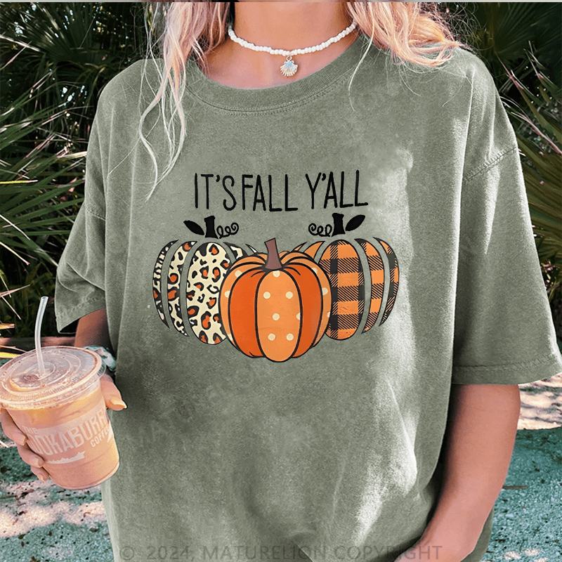 Maturelion Halloween It's Fall Y'all Halloween DTG Printing Washed Cotton T-Shirt