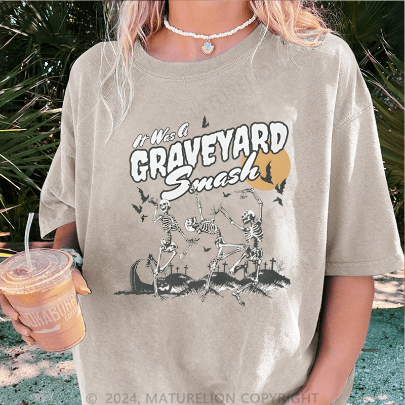 Maturelion Halloween Its Was A Graveyard Smash Skeleton Halloween DTG Printing Washed Cotton T-Shirt